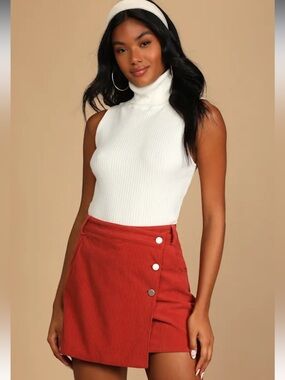 Lulus Always a Hit Rusty Rose Corduroy Button-Front Mini Skirt